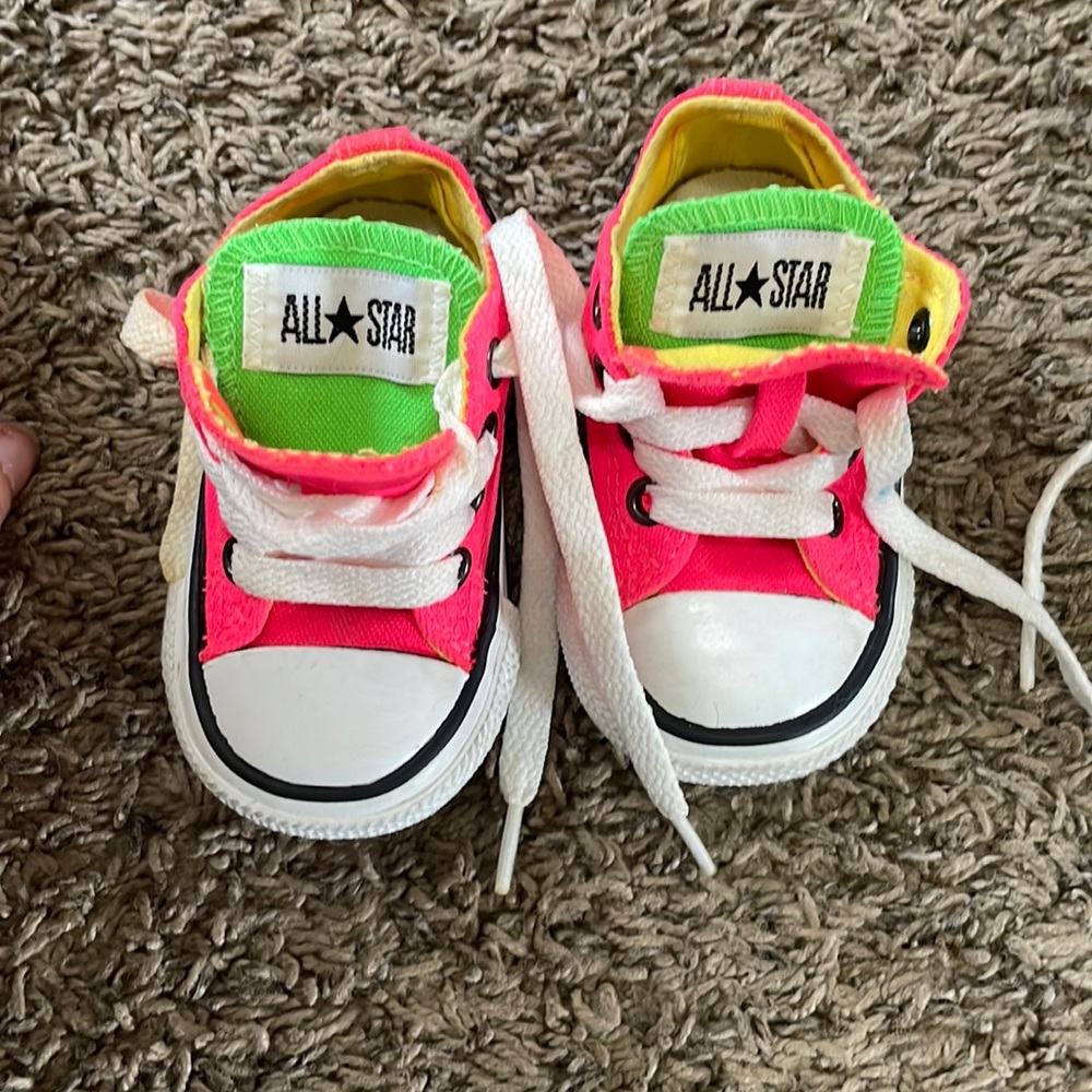 Converse baby toddler size 3 pink green yellow